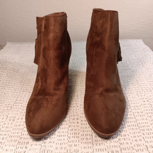 Merona women's chocolate brown faux suede zipper tassel ankle boots sz 11 - NWOT - Picture 2 of 10